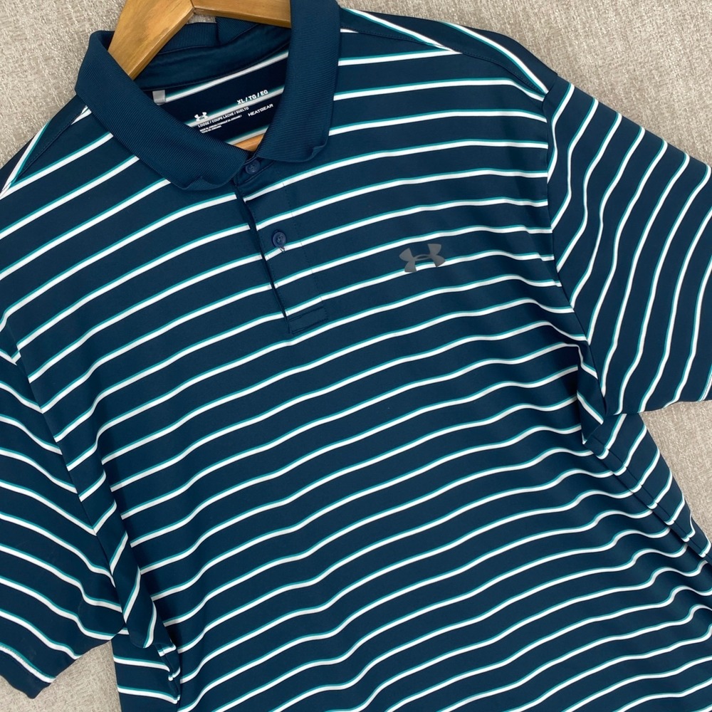 Under Armour‎ Polo Shirt Men XL Blue Heat Gear Loose Performance Golf Stretch